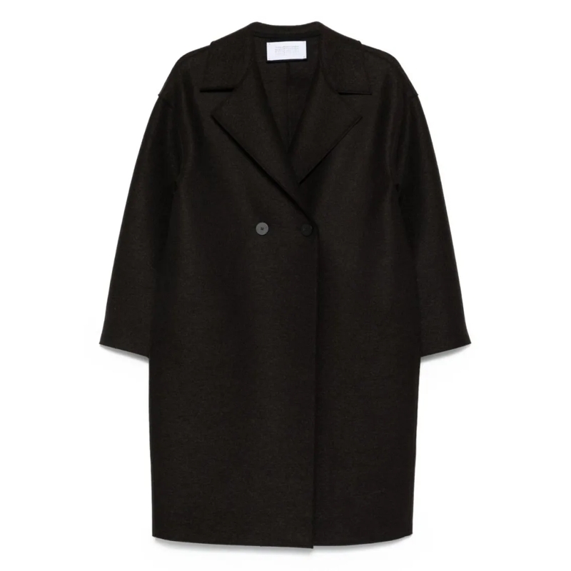 Harris Wharf Manteaux de tanche Double-Breasted Brown Virgin Wool Coat Black