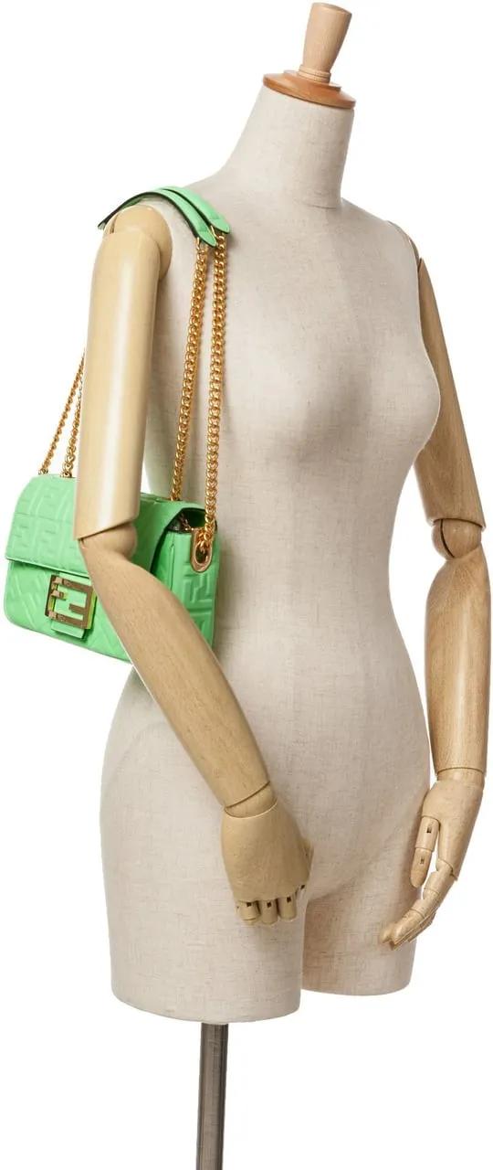 Fendi Hobo bags 2010-2024 Zucca Embossed Leather Chain Midi Baguet in groen