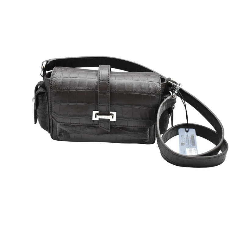 Hogan Schultertasche Crocodile-Embossed Leather Shoulder Bag Grey