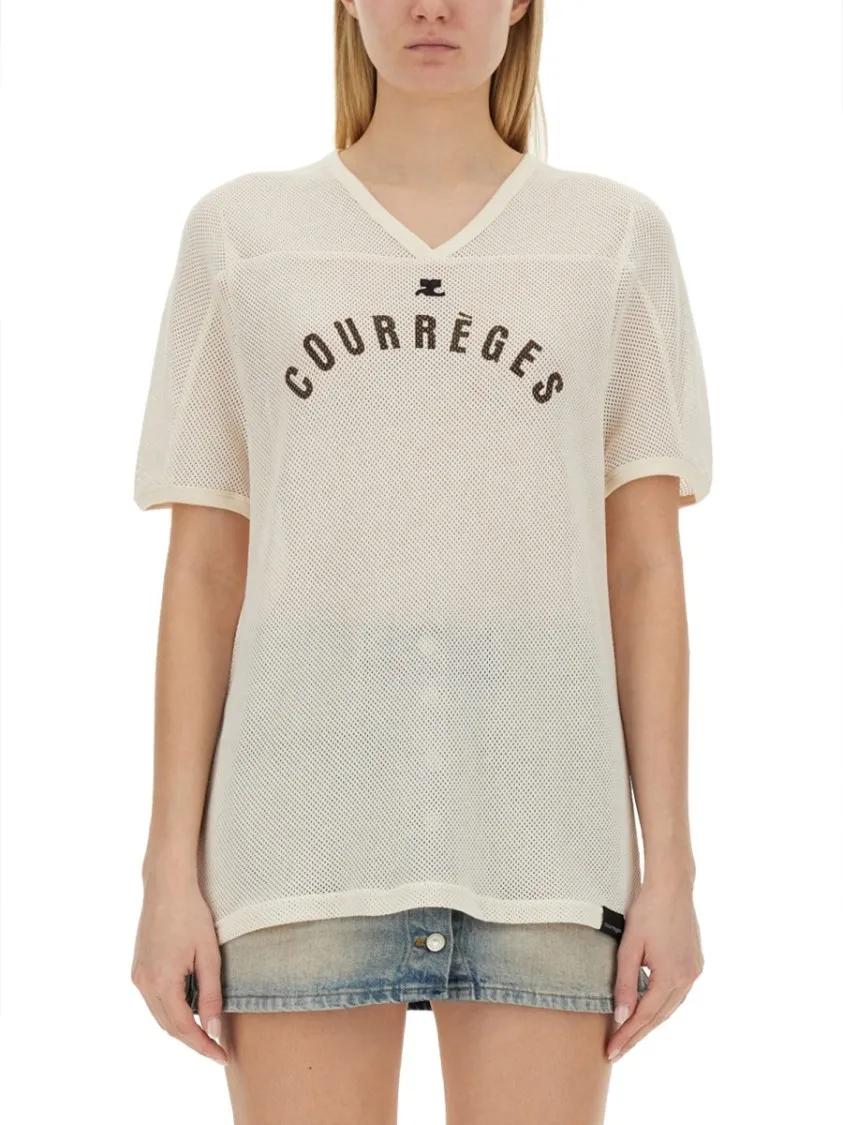Thumbnail - Courrèges - Sporty V-Neck T-Shirt - Größe L -