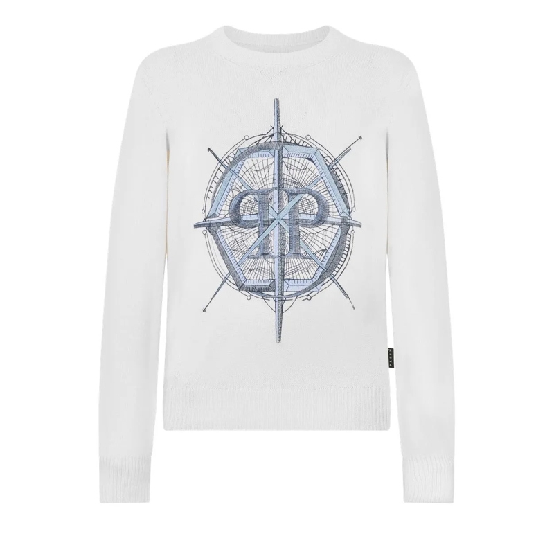 Philipp Plein  Round Neck Pullover Wind Rose weiss