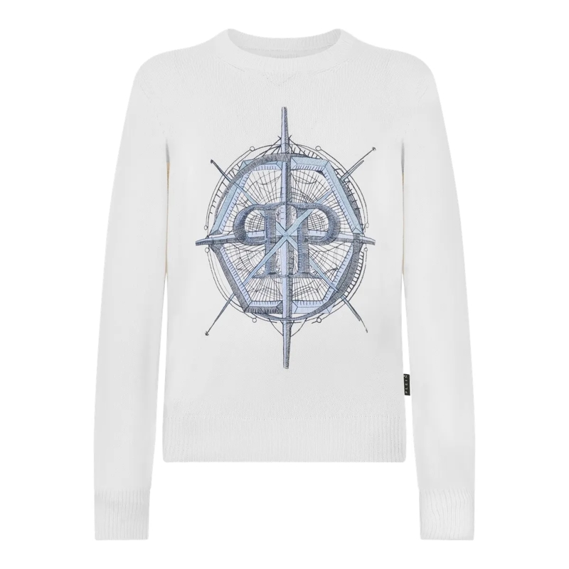 Philipp Plein  Round Neck Pullover Wind Rose weiss