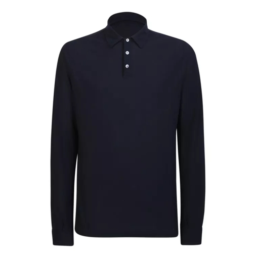 Zanone Long-Sleeved Blue Polo Shirt Blue Shirts