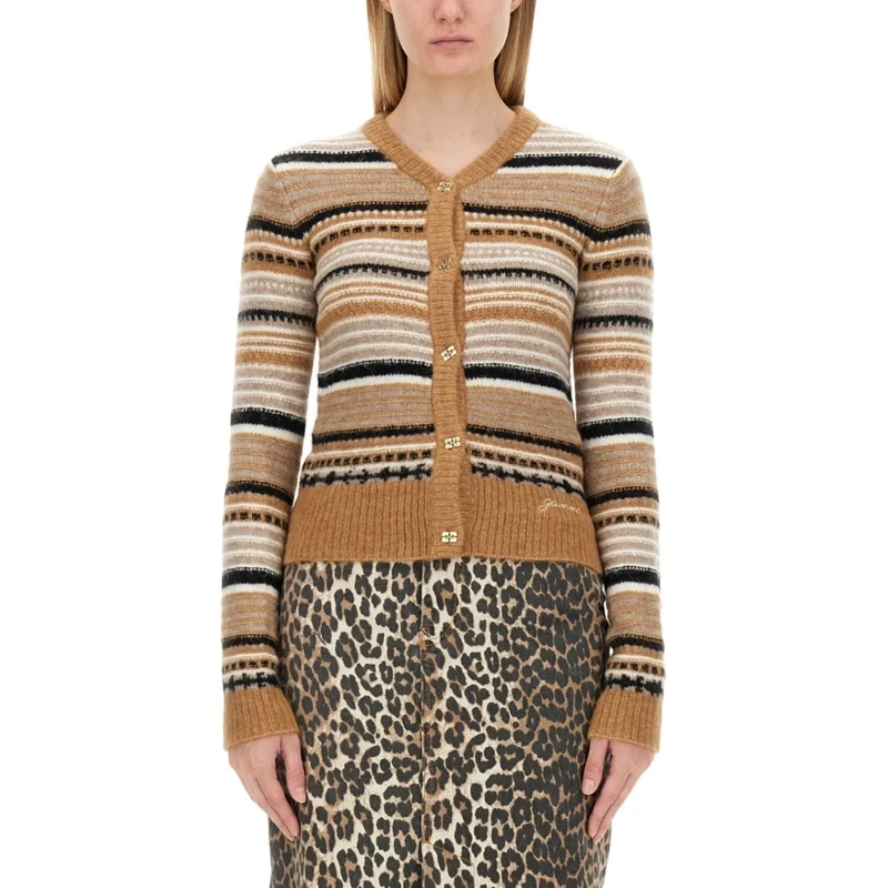 GANNI Strickjacke Cardigan With Stripe Pattern Multicolor