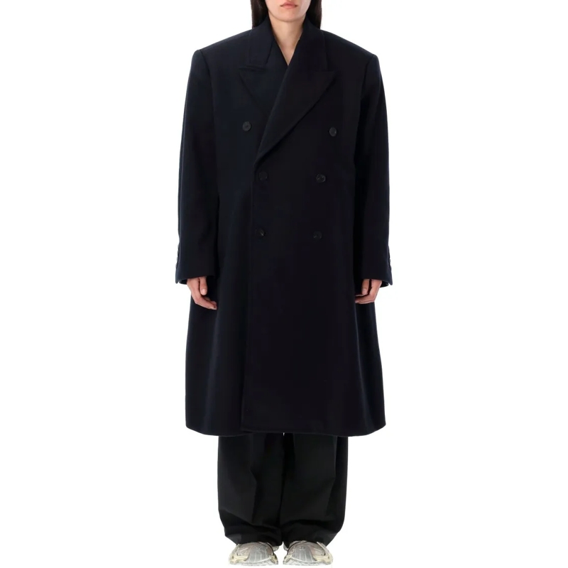 Balenciaga Bontjassen Oversized Double Breasted Coat Black