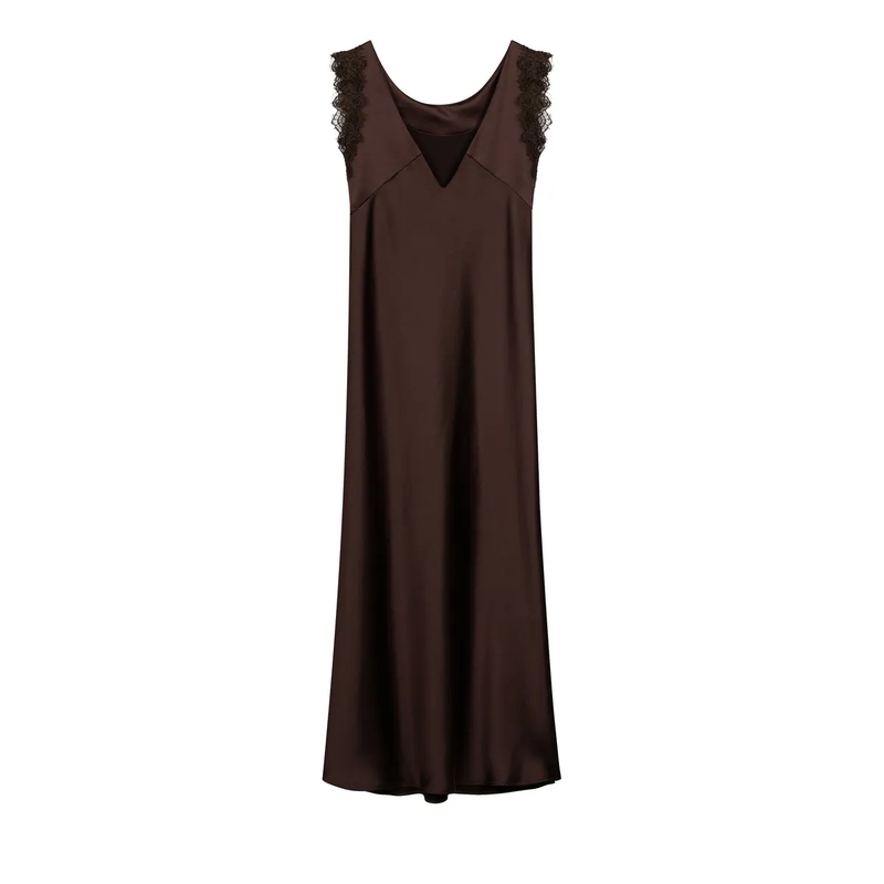 Luisa Cerano Midi-jurk Satin-Kleid mit Spitzendetail marone(Image 6)