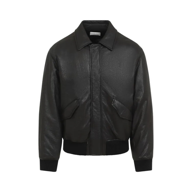 Saint Laurent Black Lamb Leather Oversized Bomber Jacket Black Lederjacken