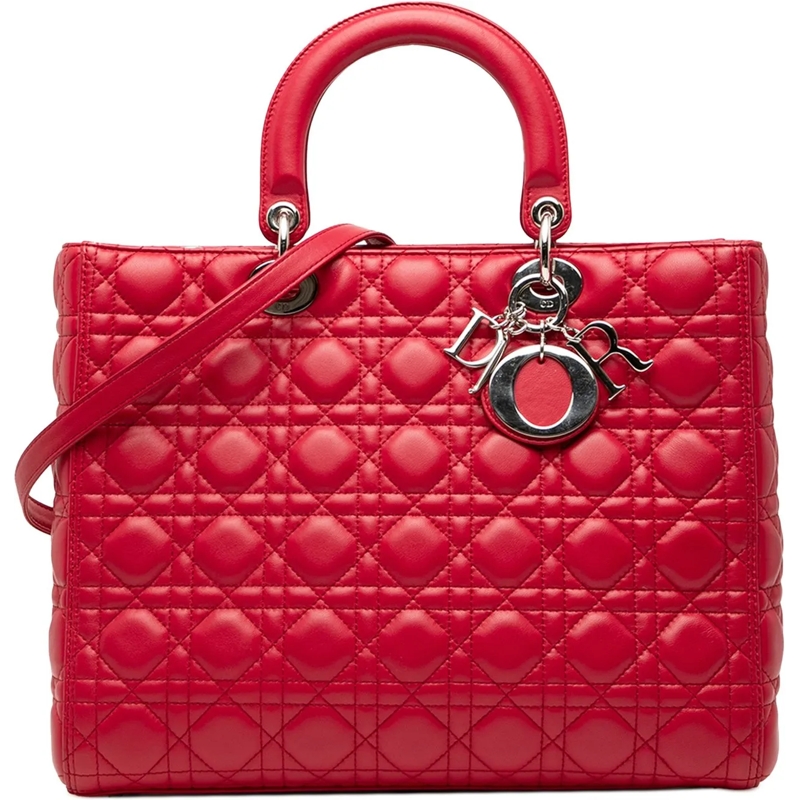 Christian Dior Schultertasche Large Lambskin Cannage Lady Dior rot