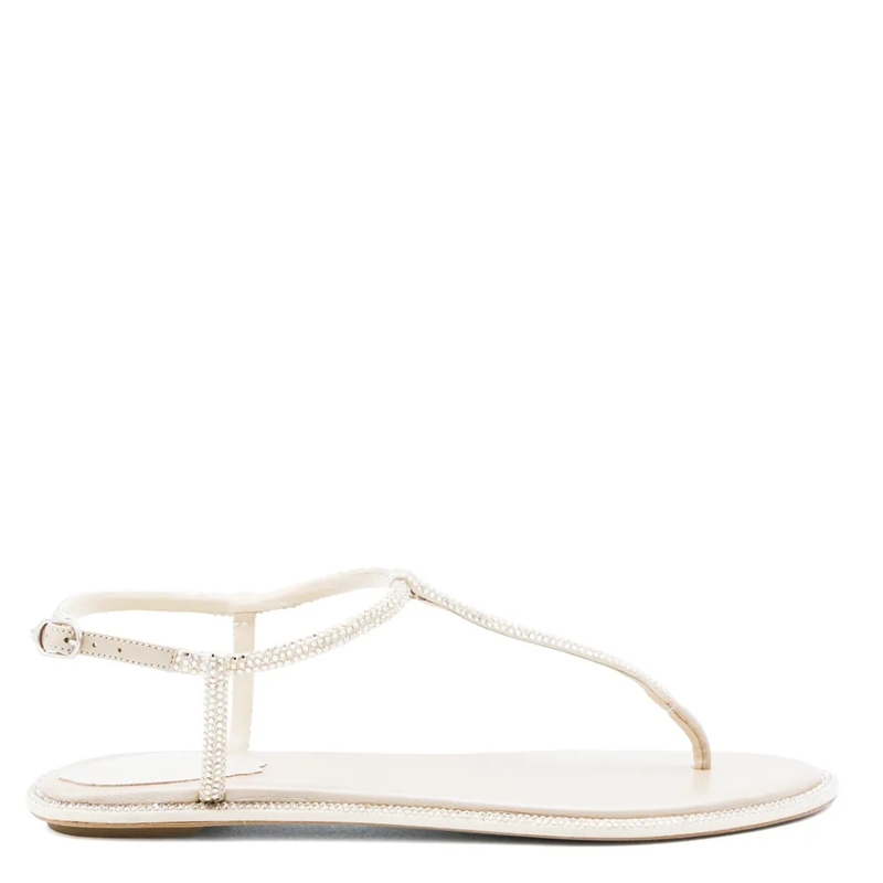 René Caovilla Sandalen White Leather Flats White