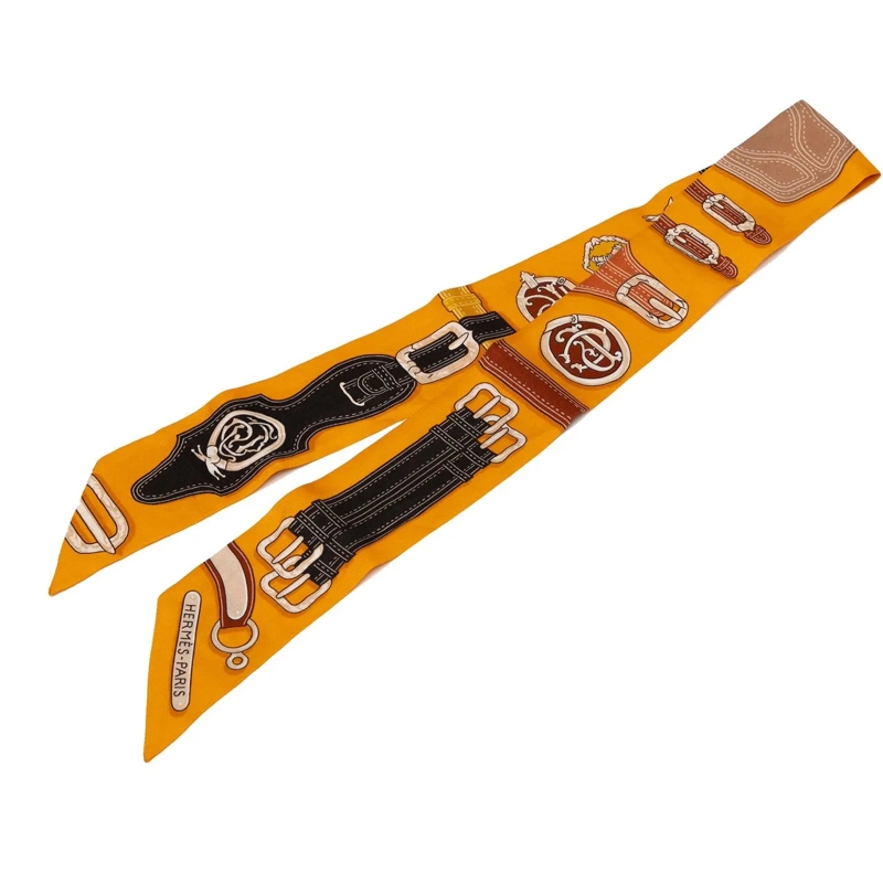 Hermès Wollschal Harnais Des Presidents Twilly Silk Scarf orange