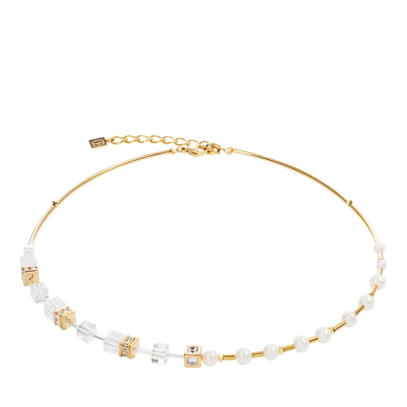 COEUR DE LION Mittellange Halskette Halskette GeoCUBE® Fusion Precious Pearl Mix weiss