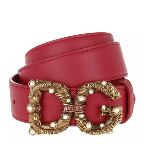 Dolce&Gabbana DG Amore Logo Belt Leather Rosso Papavero Läderskärp