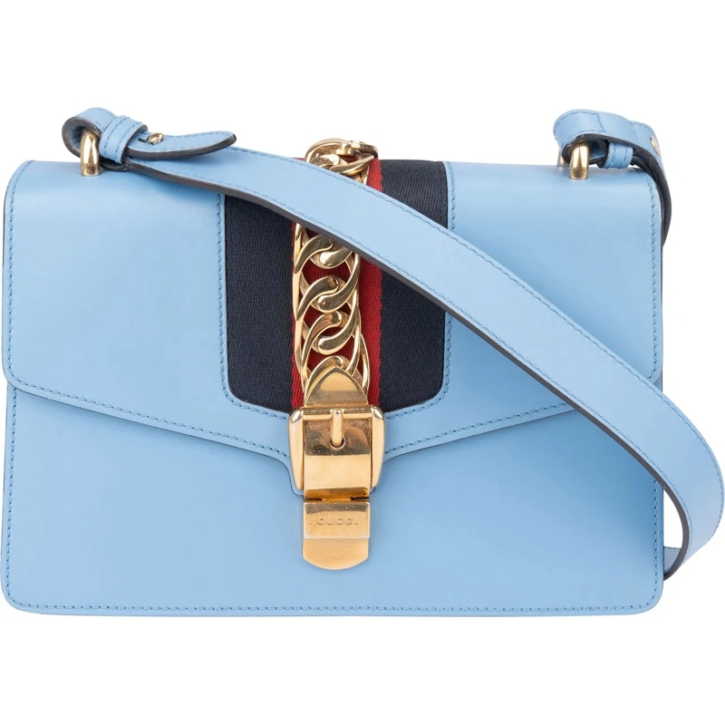 Gucci Schultertasche Gucci Blue Leather Sylvie Shoulder Bag blau