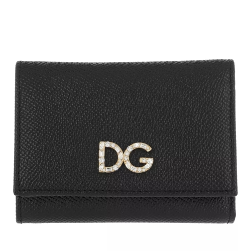 Dolce&Gabbana DG Logo Wallet Leather Black Portefeuille à trois volets