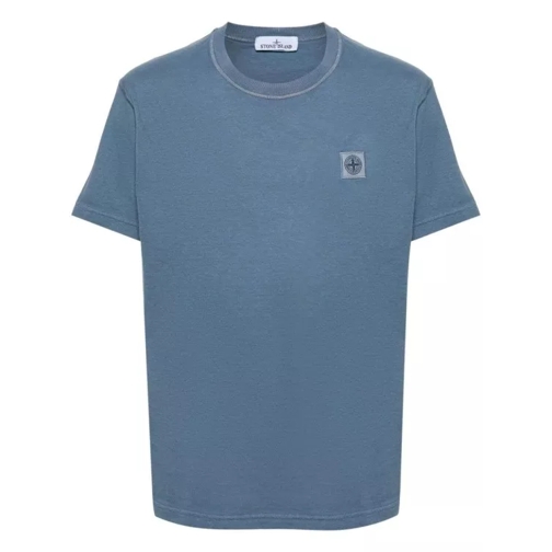 Stone Island Blue Logo-Patch Cotton T-Shirt Blue 