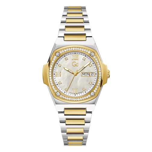 GC Coussin Shape Lady Silver & Yellow Gold Quartz Horloge