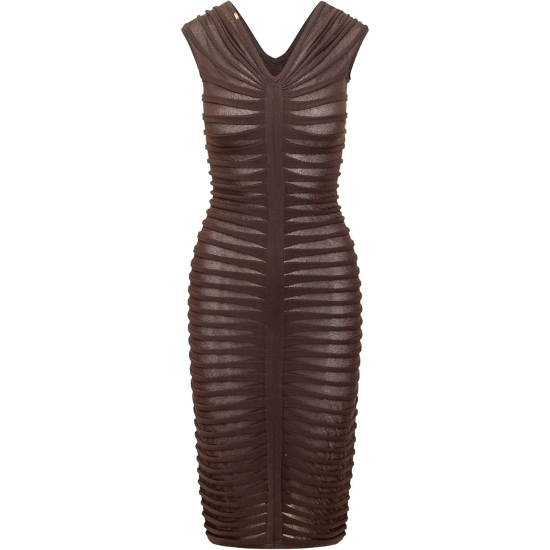 Elisabetta Franchi Maxikleid Abito Midi in Maglia Drappeggiata braun