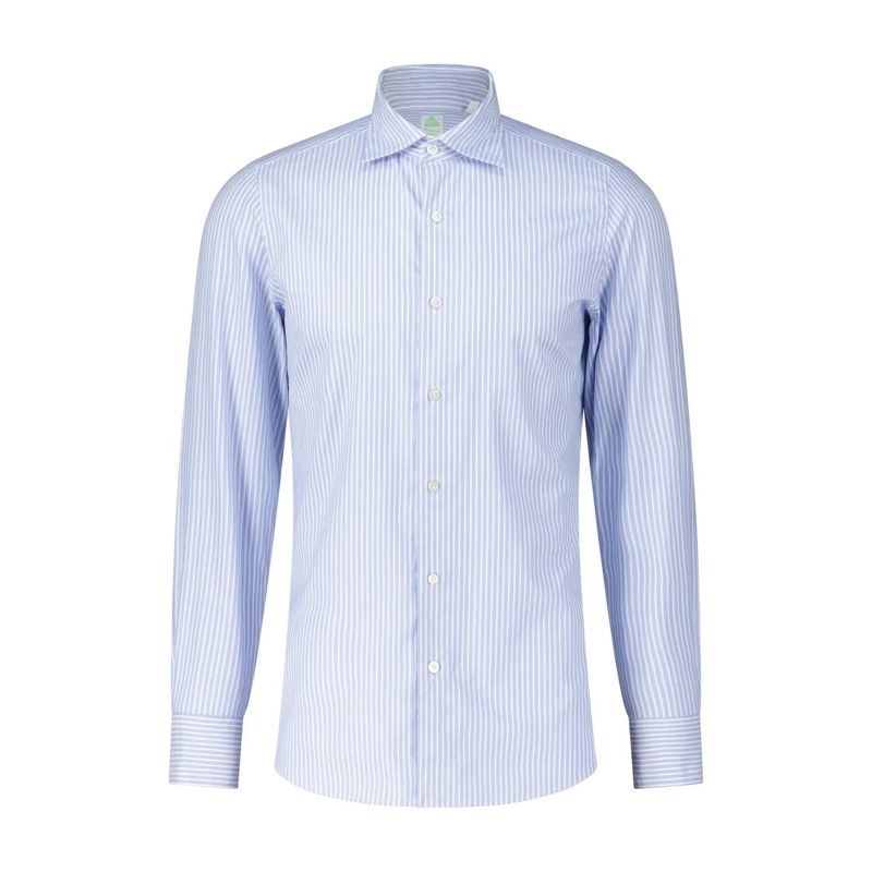 Finamore Overhemd Baumwollhemd mit Streifenmuster Hellblau