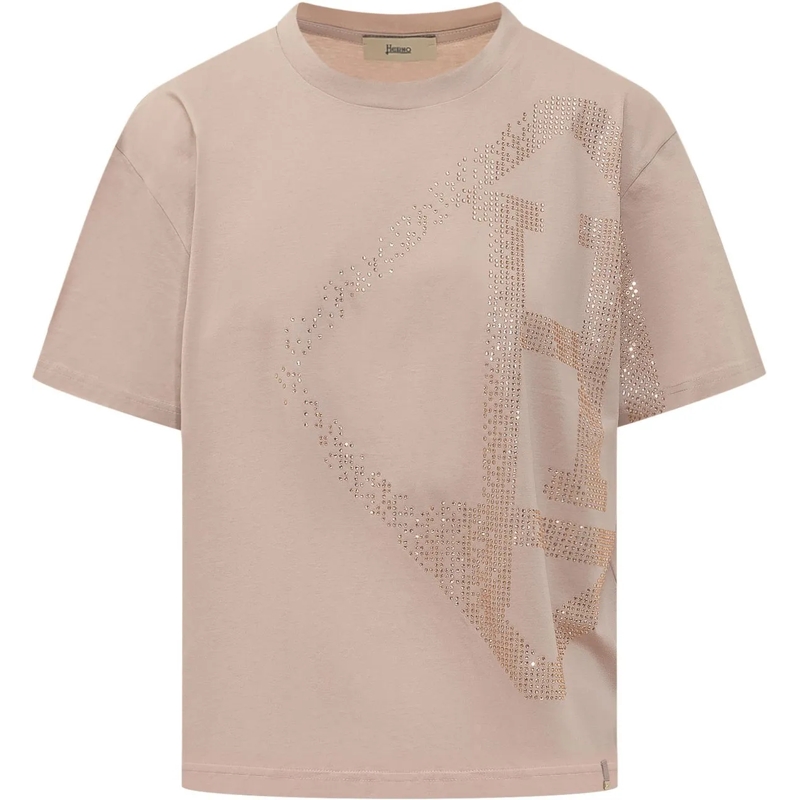 Herno T-shirt T-shirt con Strass e Stampa Frontale beige