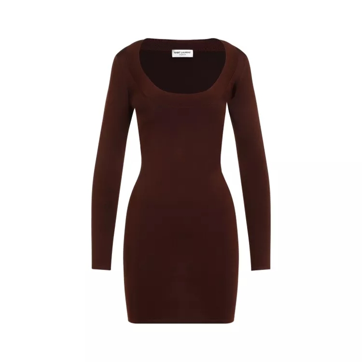 Saint Laurent Chocolat Viscose Mini Dress Black Mini Kleider