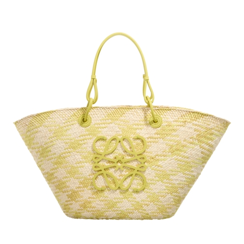 Loewe Shopper Anagram Basket Medium Checks Natural / Lime Green