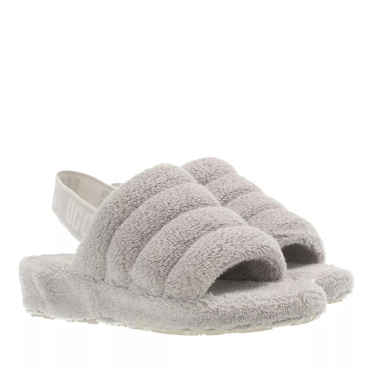 Ugg fluff flip flop slippers grey hot sale