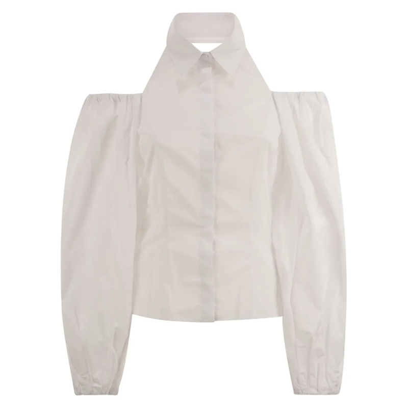 Mvp Wardrobe Chemisier Cotton Shirt With Balloon Sleeves White