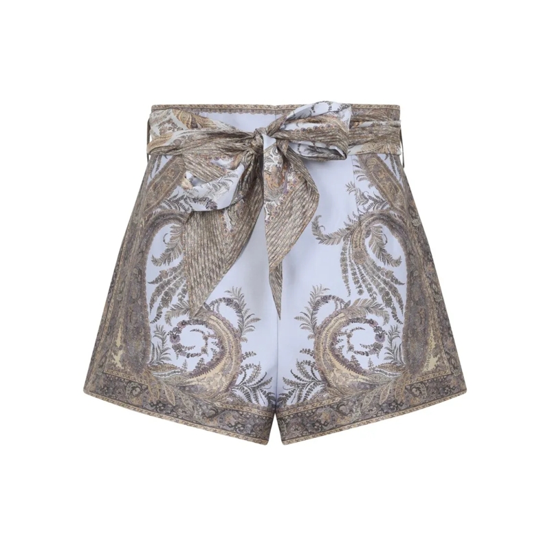 Zimmermann Casual Shorts High-Waisted Silk Bermudas With Bow Detail Purple