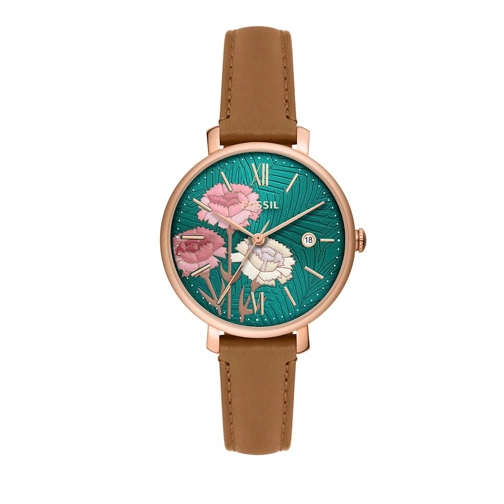 Fossil Jacqueline Three-Hand Date Medium LiteHide™ Leathe Brown Quartz Horloge
