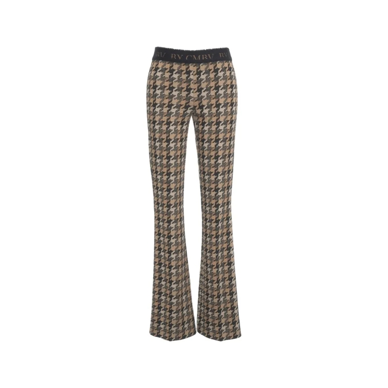 Cambio  Houndstooth Flared Trousers With Elastic Waistband Grey