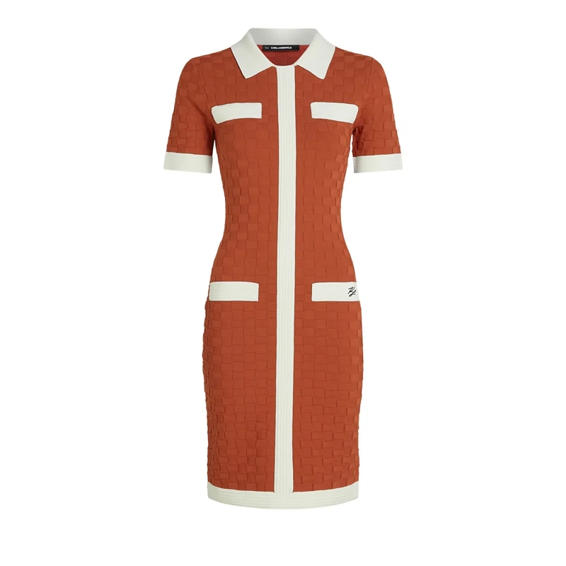 Karl Lagerfeld Kleid POLOKLEID MIT KONTRASTIERENDER PASPELIERUNG braun