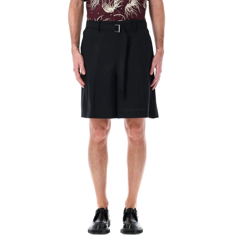 Sacai Legere Shorts Pleated Tailored Shorts With Belt Detail Black
