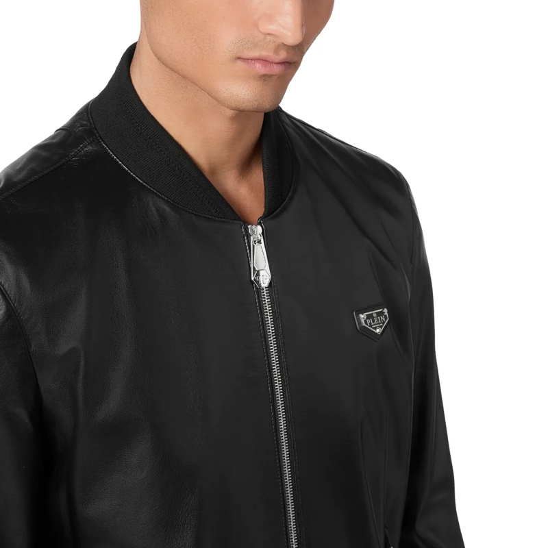 Philipp Plein Lederjacke Leder-Bomber Iconic Plein schwarz(Image 3)