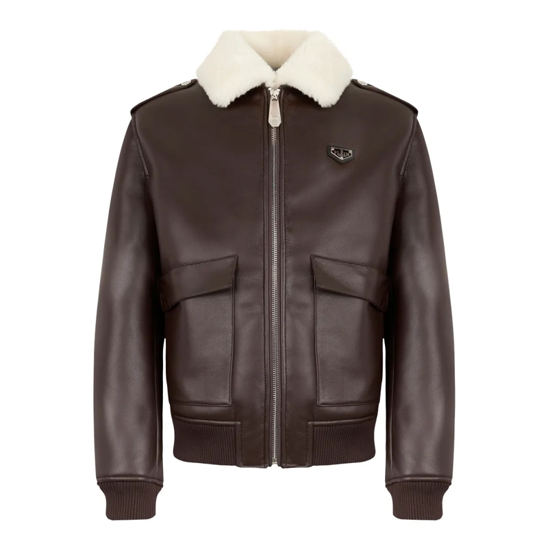 Philipp Plein Lederjacke Jacke braun