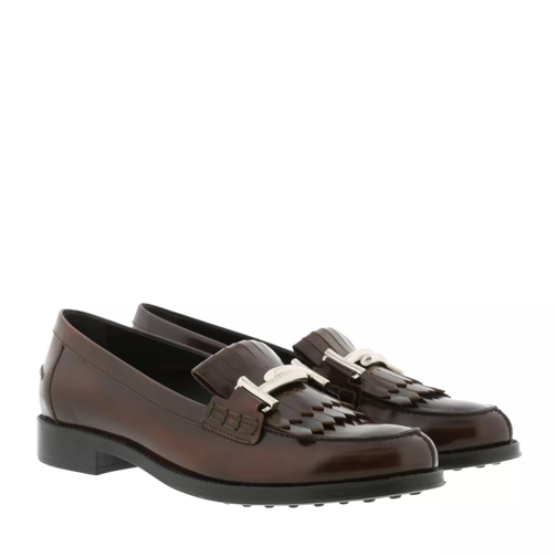 Tod's Double T Fringed Loafers Leather Mogano Chiaro Mocassin
