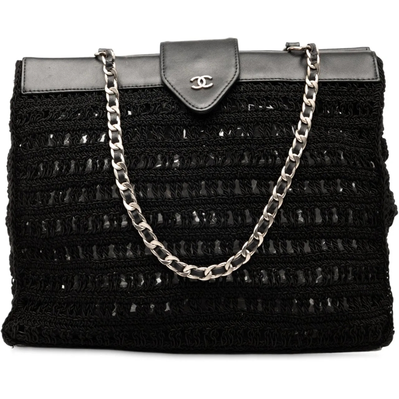 Chanel Shopper CC Crochet Raffia Chain Tote schwarz