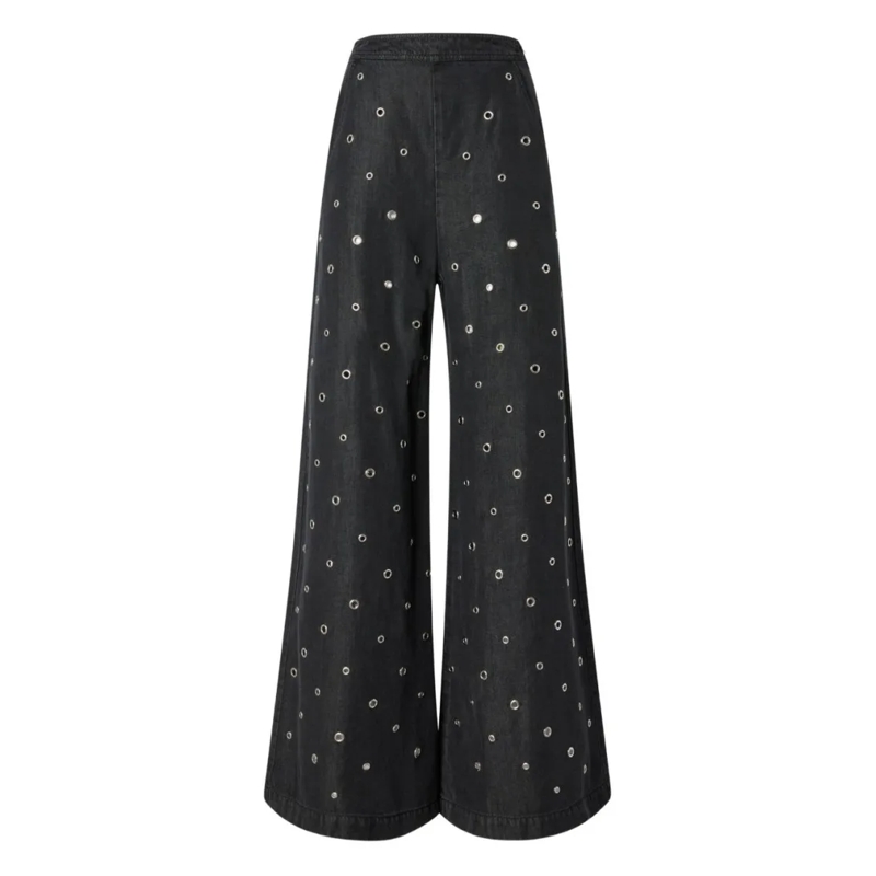 Pinko Jeans High-Waisted Wide-Leg Trousers With Metallic Eyele Black