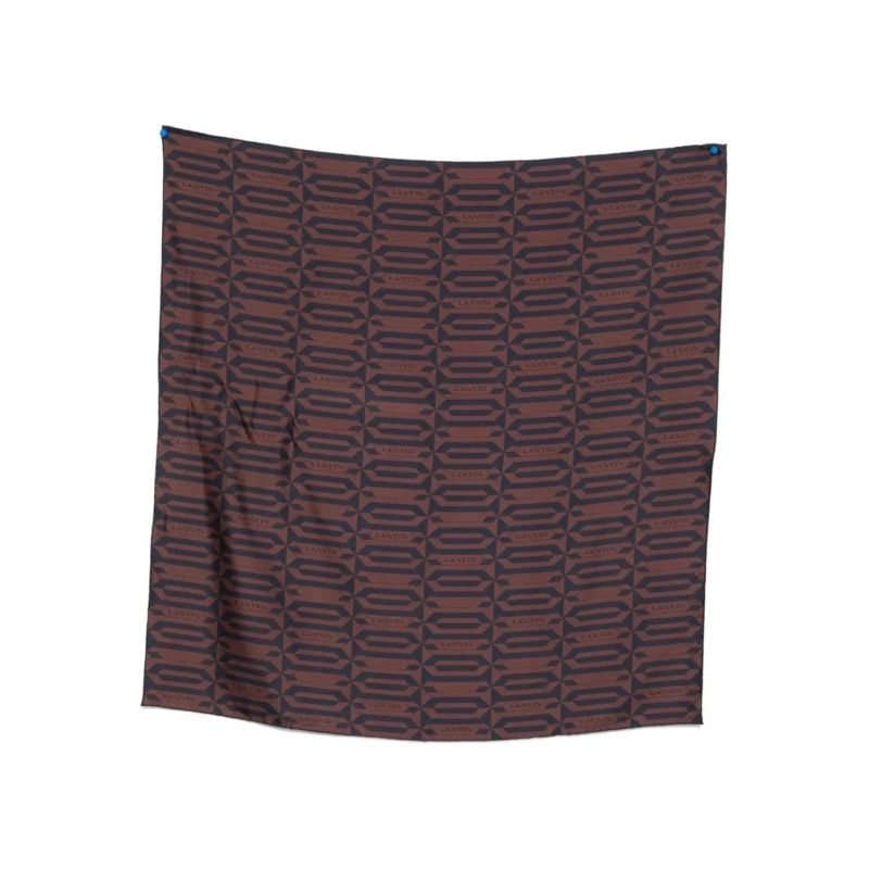 Lanvin Leichter Schal Silk Scarf With Geometric Logo Pattern In Rich Bro Grey