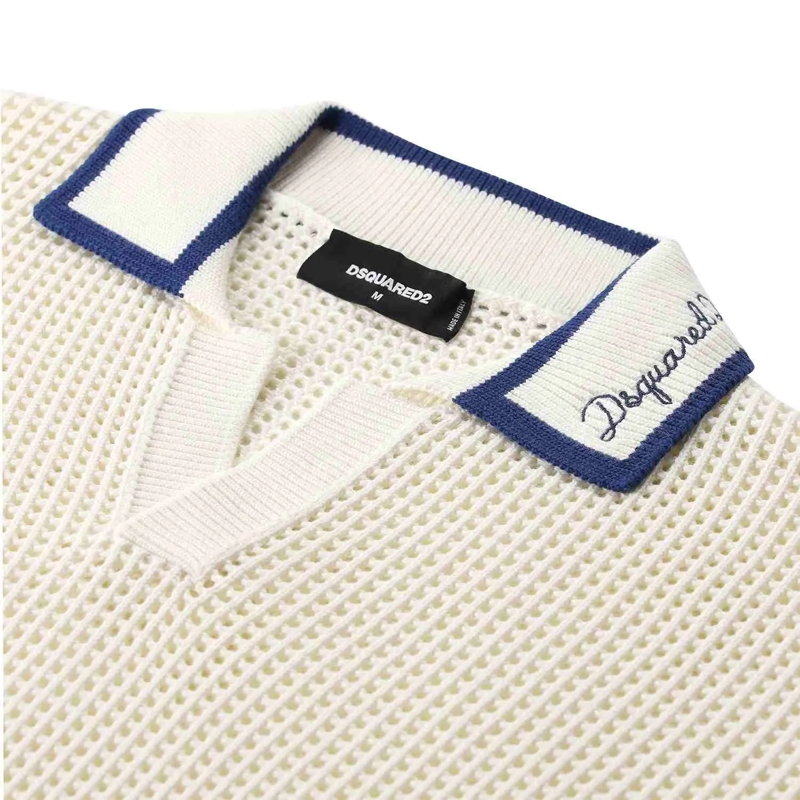 Dsquared2 Pullover Poloshirt im Häkeldesign weiß(Image 3)