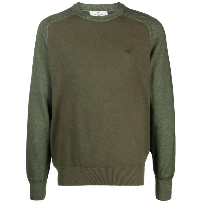 Etro Pull C-Neck Knit Sweater With Refined Detailing Green