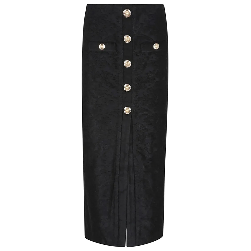 Balmain Midirok Baroque Jacquard Fitted Midi Skirt Black