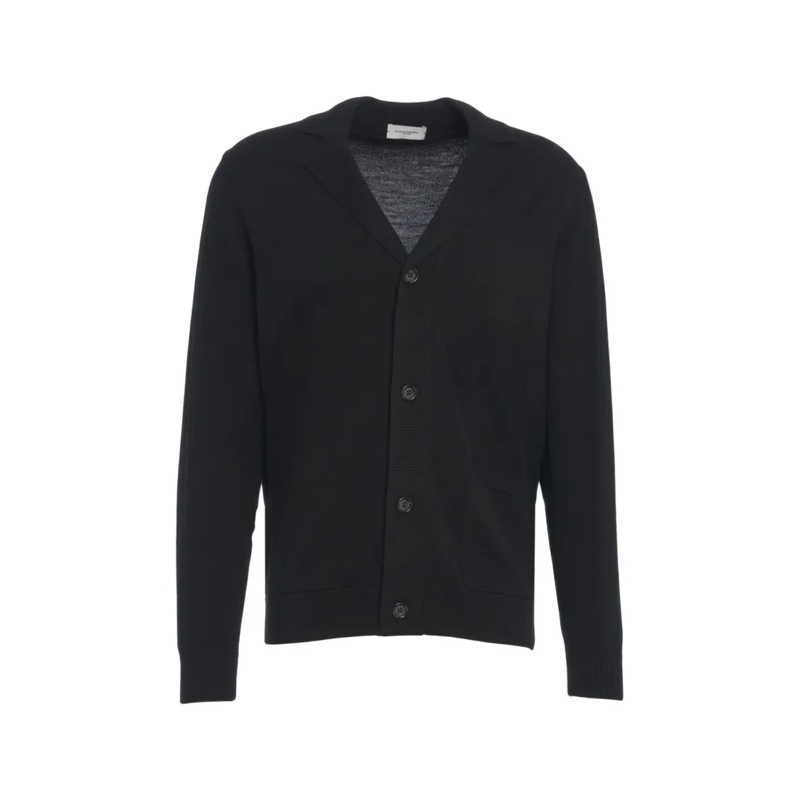 Paolo Pecora Strickjacke Fine-Knit Cardigan With Tailored Lapel And Ribbed  Black