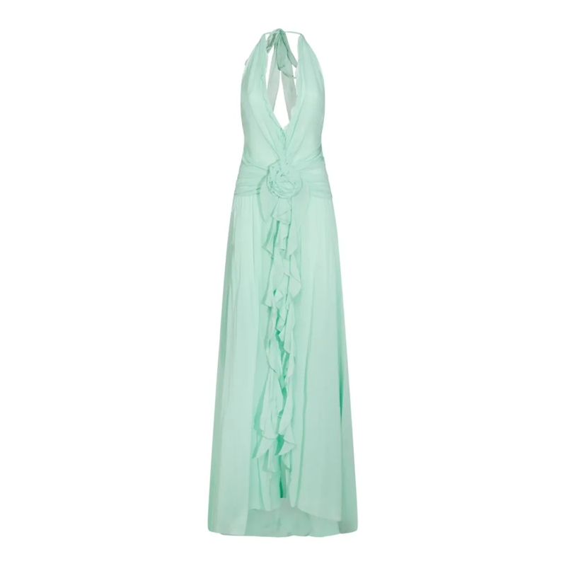 Blumarine  Light Green Viscose Maxi Dress With Draped Details Green