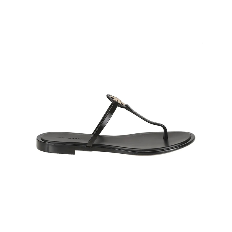 Tory Burch Sandalen Black Sandals With Metallic Logo Emblem Grey