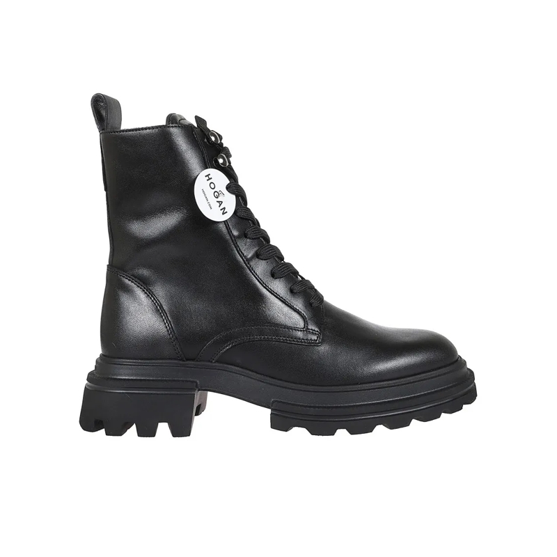 Hogan Bottes H674 Lace-Up Leather Ankle Boots Black