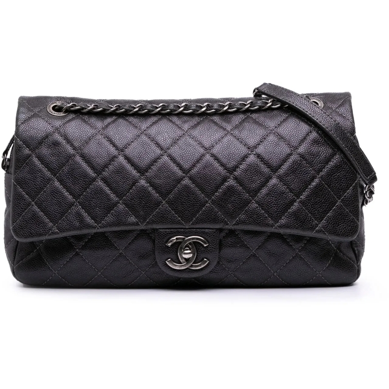 Chanel Sac à bandoulière Jumbo Quilted Iridescent Caviar Easy Flap grau