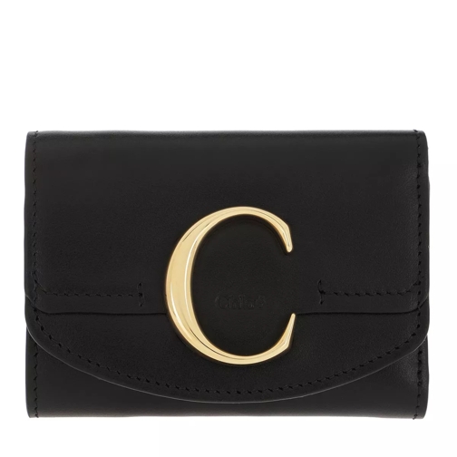 Chloé C Folding Wallet Leather Black Tri-Fold Portemonnee