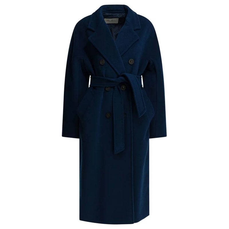 Max Mara Manteau de transition Double-Breasted Navy Coat With Belted Waist And Wi Black