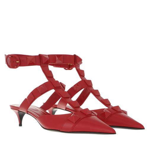 Valentino Garavani Pyramid Studded Ankle Strap Sandals Leather Red Pump