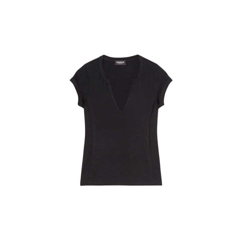 Dondup T-shirt Relaxed-Fit Deep V-Neck Cotton T-Shirt Black